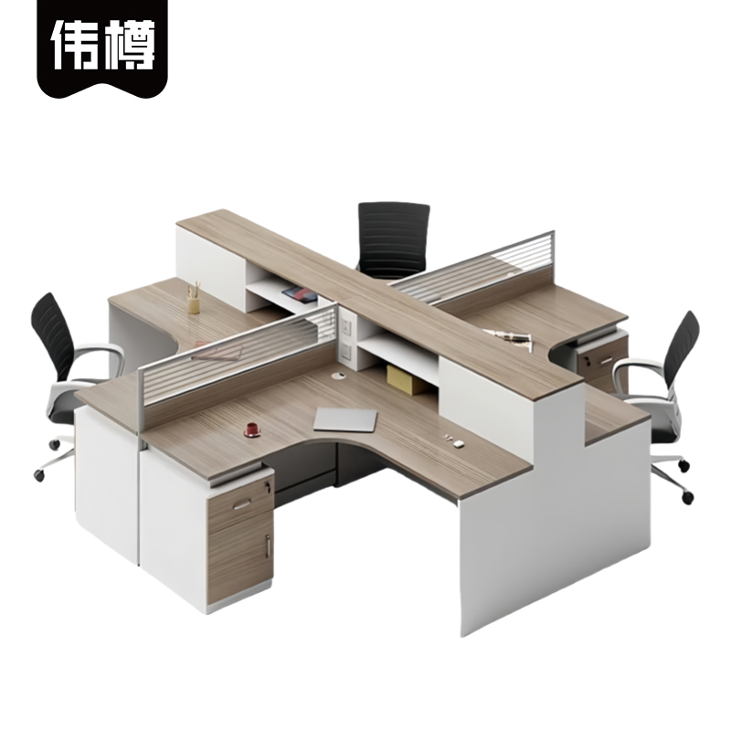 伟樽屏风工位四人位带四椅280*270*110cm套高清大图