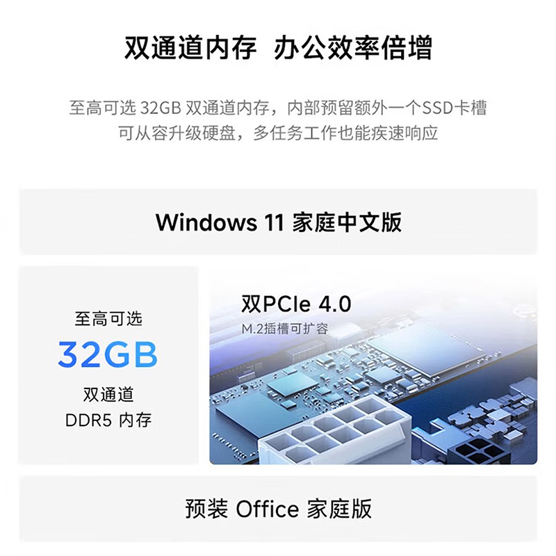 联想(Lenovo)小新台式电脑尊享版主机(酷睿U5-225 16G DDR5内存 512G SSD 正版office Win11)商用办公家用学习娱乐高清大图