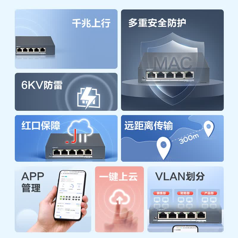 海康威视千兆智能交换机 S5000-8TC 8口PoE+自动感应高效稳定企业级网络设备高清大图