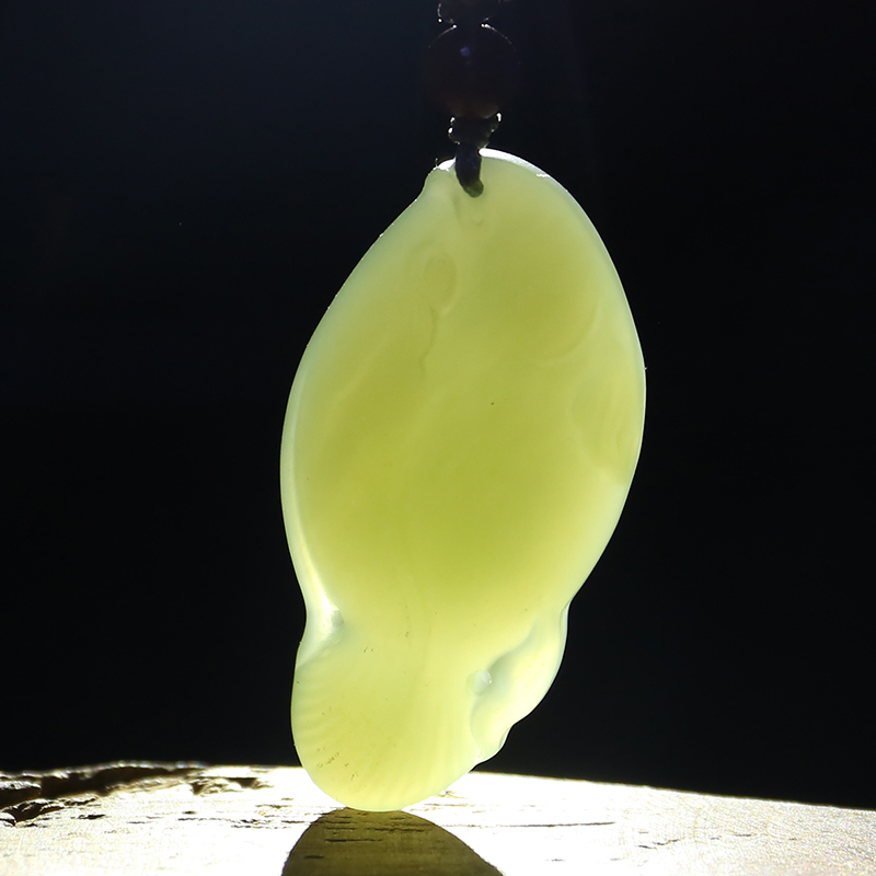 印象眸和田玉富贵鱼吊坠浅青玉鱼鱼富贵玉石挂件附送证书