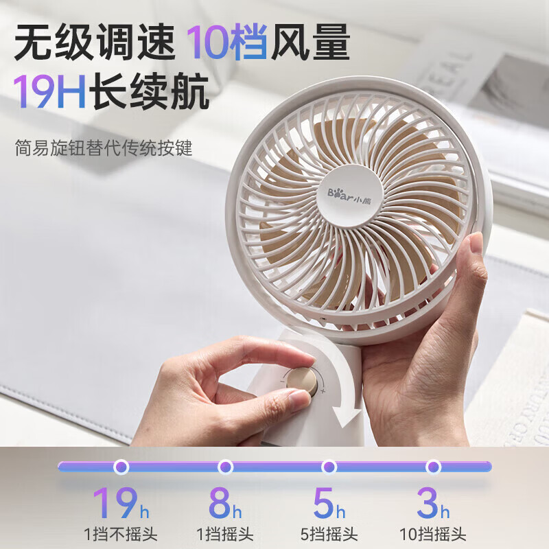 小熊(bear)电风扇风扇家用手持迷你小风扇台扇USB电风扇轻音桌面学生宿舍神器可高清大图