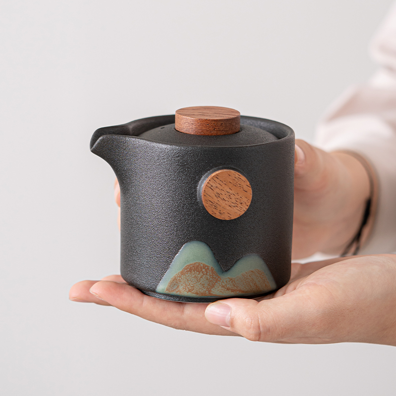 苏氏陶瓷(SUSHI CERAMICS)手绘釉画彩千里江山四色杯云舒壶套装干泡盘禅黑文创伴手礼套组