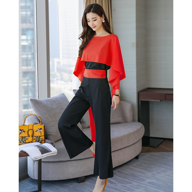 女士新品女装秋装两件套裤雪纺长袖上衣阔腿裤长裤休闲时尚套装女