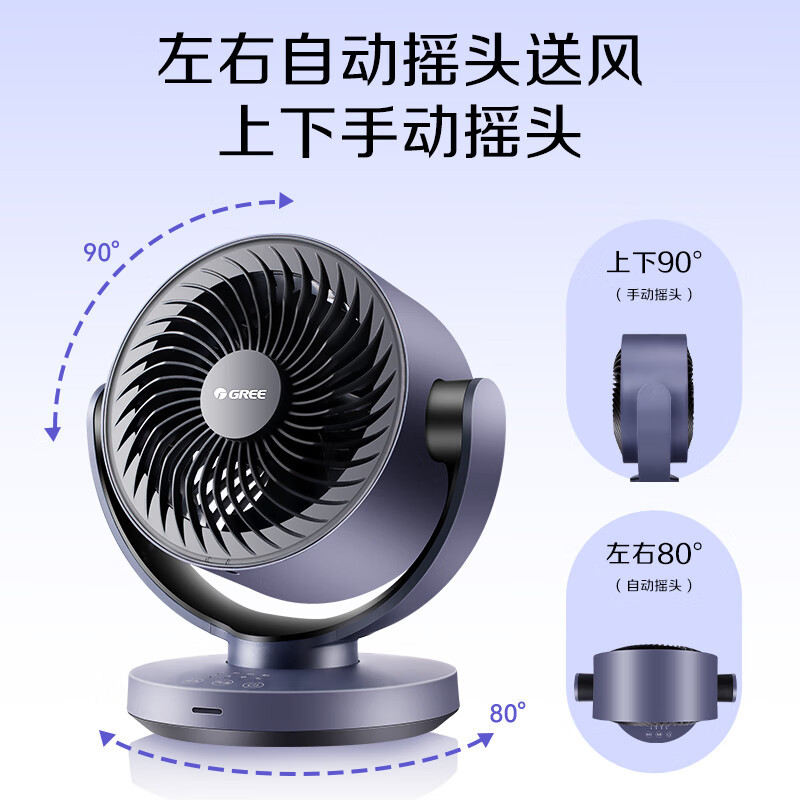 格力空气循环扇家用电风扇台式桌面小风扇卧室办公宿舍摇头节能大风量排气扇整屋循环送风遥控定时款(FXT-1506Bg3)