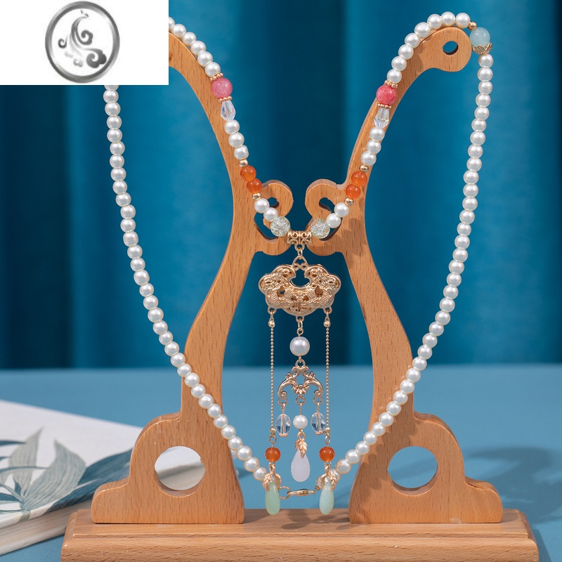 jimi汉服项链流苏后缀背云浅绿明制软璎珞古装配饰平安锁吊坠古风饰品