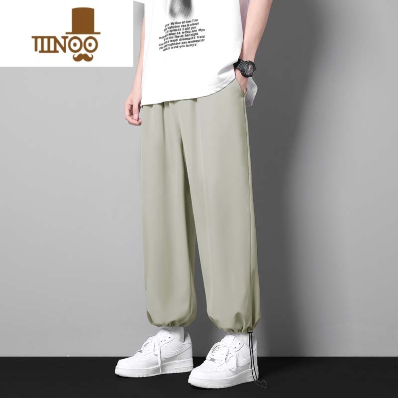 YANXU冰丝裤子男士夏季薄款休闲长裤宽松速干九分束脚运动男款阔腿卫裤高清大图