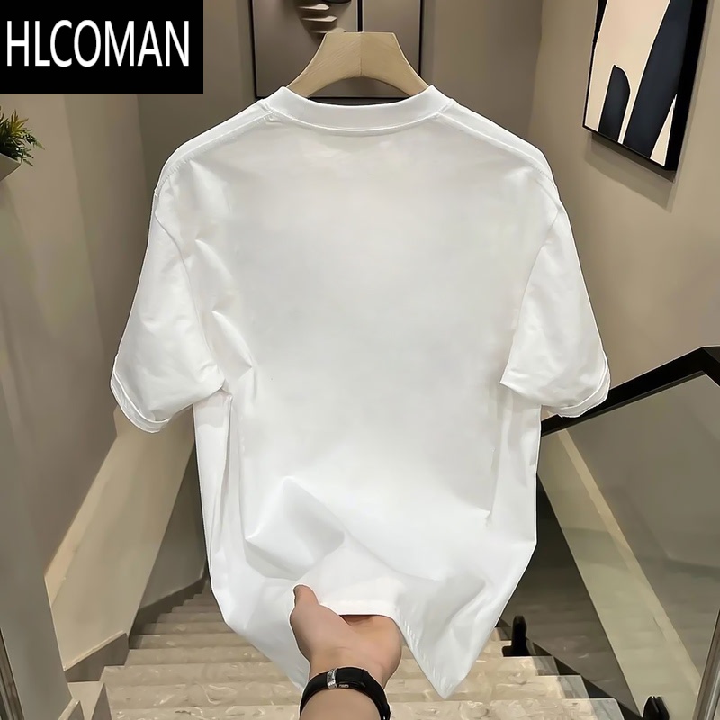 HLCOMAN夏季衣服高端T恤短袖男纯色2025新宽松休闲潮流百搭高清大图