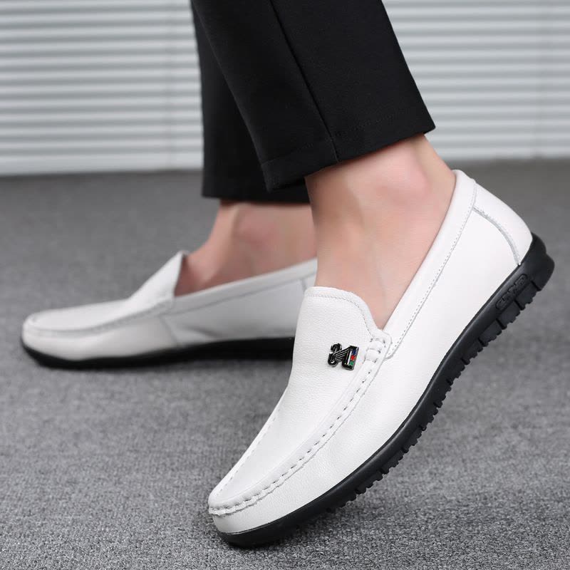 新款豆豆鞋男夏季真皮透气爸爸鞋一脚蹬软底男鞋休闲皮鞋图片