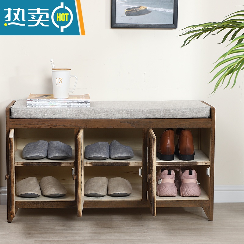 敬平复古换鞋凳家用门口穿鞋凳美式收纳凳储物凳简约鞋架鞋柜坐凳整装高清大图