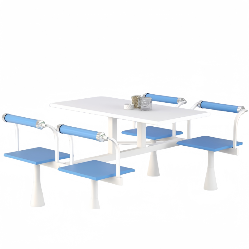 华立伟连体餐桌椅蓝白色套高清大图