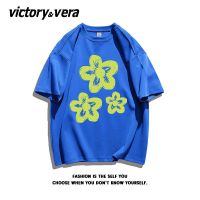VICTORYVERA设计感花朵印花T恤女ins风盐系纯棉短袖夏季新款上衣