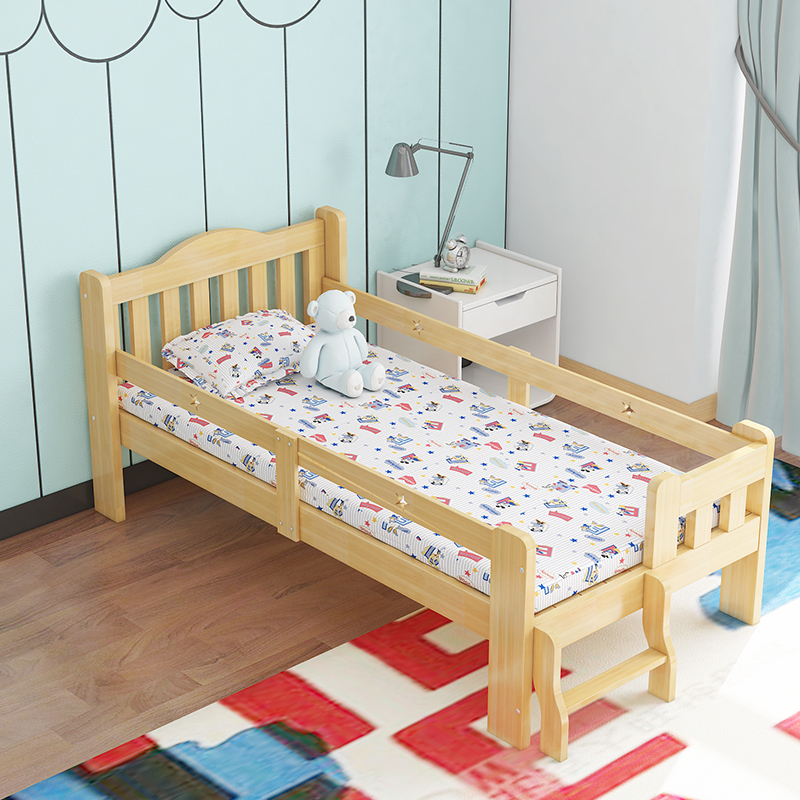 美帮汇儿童床拼接床儿童实木床带护栏男孩床女孩床松木床定制床 无漆尾梯款200*100*40 其他不带