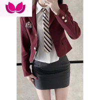 七斓韩系女高JK制服生西服包臀短裙套装学院风纯欲上衣外套百搭女 XL 红色西装