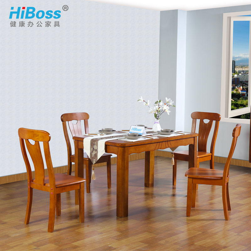 HiBoss桌椅组合橡木餐桌实木餐桌椅长方形饭桌餐桌实木餐桌高清大图