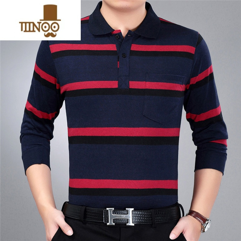 yanxu有领秋衣中老年长袖t恤爸爸装新款男士打底衫翻领上衣体恤衫