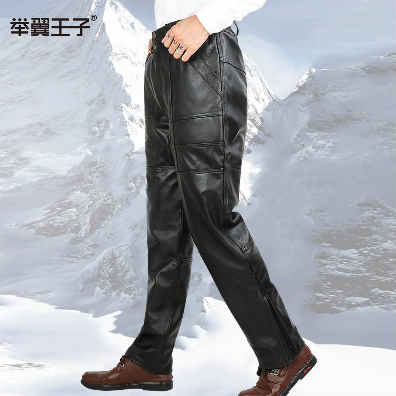 举翼王子男式皮裤男真皮头层牛皮保暖机车皮裤摩托车裤子男士户外高腰防风休闲裤子