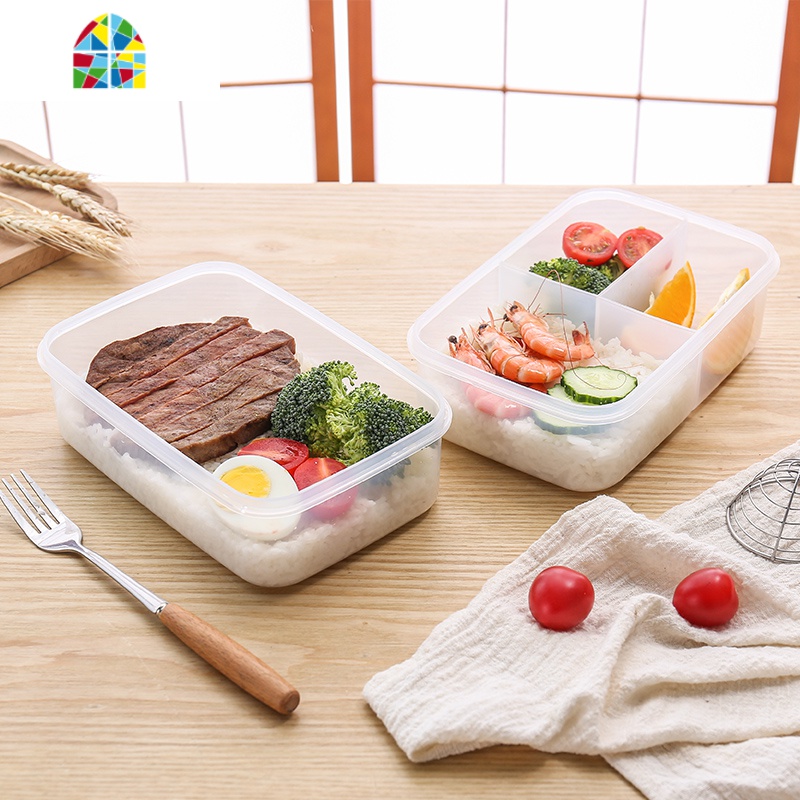 长方形密封保鲜饭盒微波炉加热塑料分格保温饭盒两格三格便当饭盒 FENGHOU 加厚无格1550ML高清大图