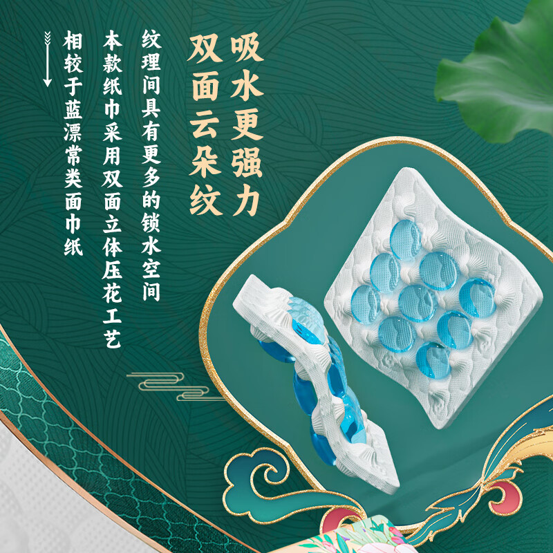 蓝漂悦色花园8D压花抽纸双面气垫压花餐巾纸面巾纸巾自然无香 4层 300张 8包 体验装高清大图