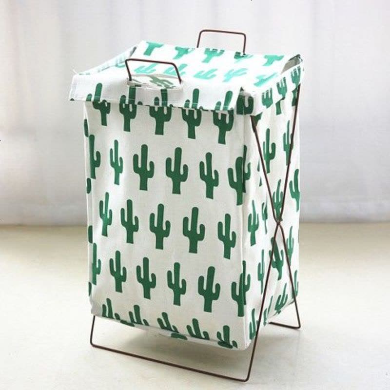 储物框搂少女风匡脏衣桶粗管脏衣服收纳筐篮球厕所毛巾喽脏铁艺折 (带盖)仙人掌38*28*55图片