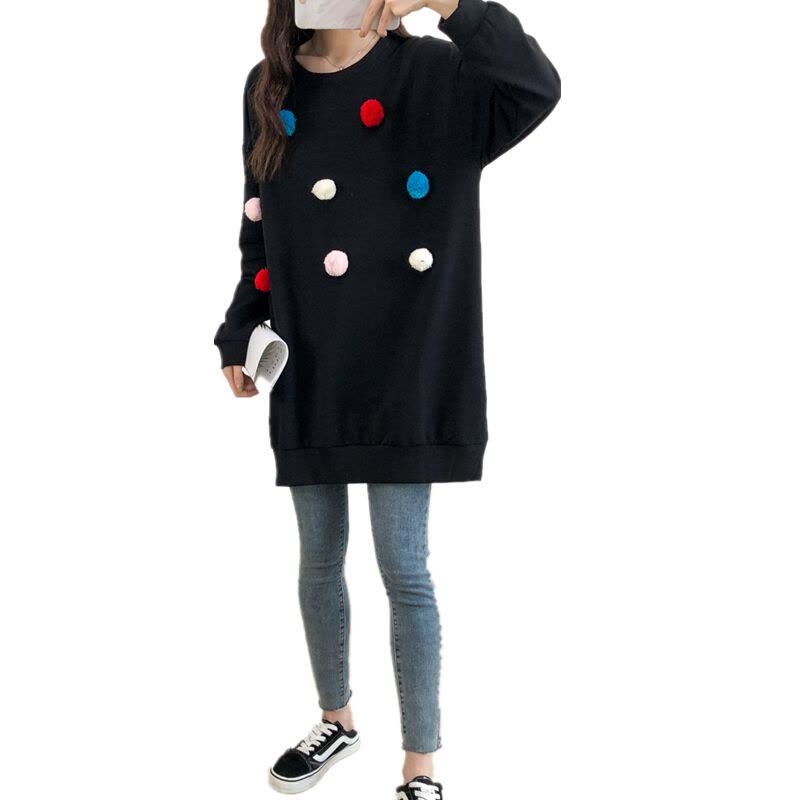 迪鲁奥(DILUAO)孕妇卫衣春秋季2021新款长袖中长款小毛球衣韩版大码宽松上衣图片