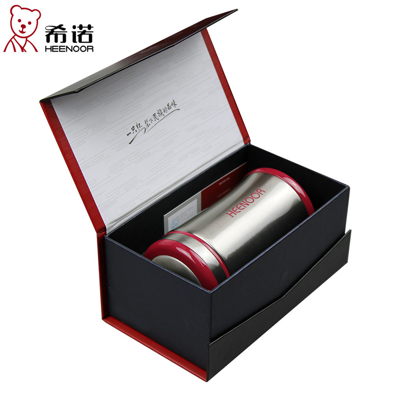 希诺320ml礼盒装 男女真空保温杯水杯子 弧形杯XN-8657红色