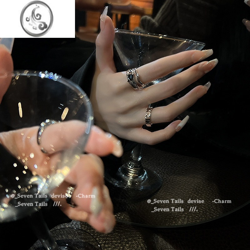 JiMi几何冷淡风ins黑水晶戒指小众设计时尚个性高级感开口戒网红女潮