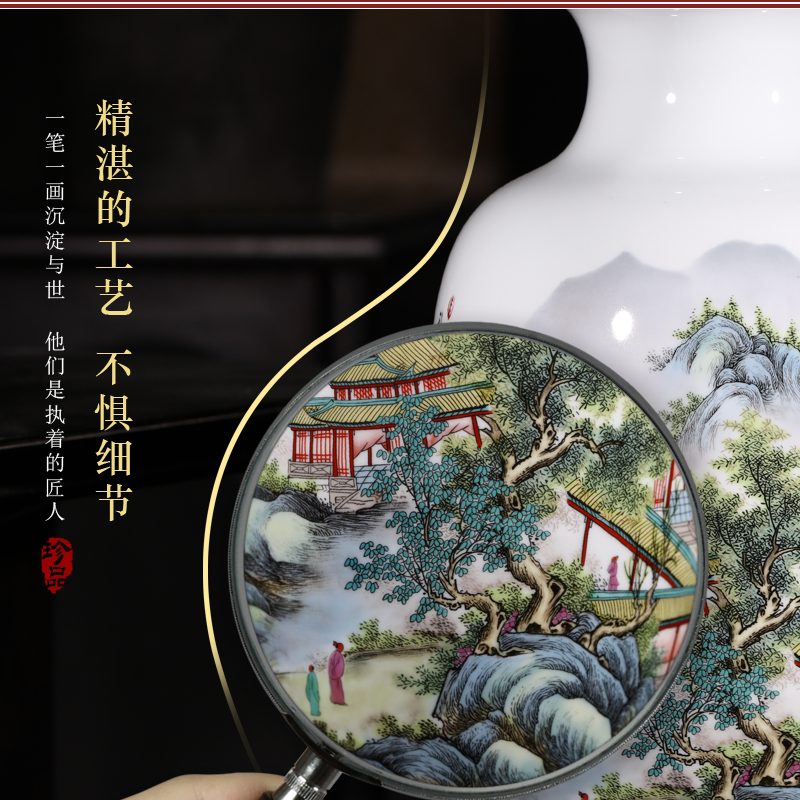 景德镇陶瓷器粉彩花瓶插花中式客厅酒柜办公室家居装饰工艺品摆件 三维工匠 孙绍平《前程似锦》福筒瓶+旋转底座高清大图