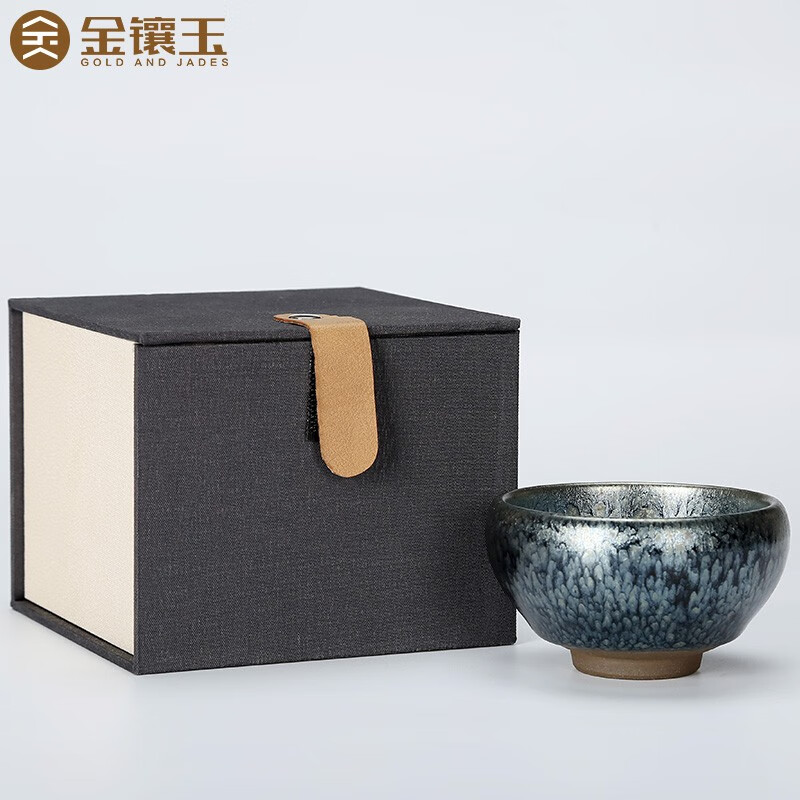 金镶玉 银花盏 茶杯 建盏杯主人杯窑变盏陶瓷杯镶银雨滴盏品茗杯 容量100ml 口径8cm高清大图