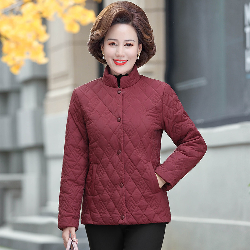 迪鲁奥（DILUAO)羽绒服中老年女秋冬小外套短款洋气大码50岁妈妈装2021新款 5XL参考(145-155斤) 酒红