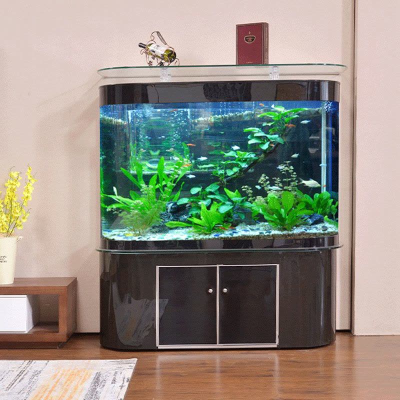 鱼缸水族箱免换水欧式双圆形玻璃缸生态造景家用客厅金鱼缸办公室中大型落地锦鲤缸图片