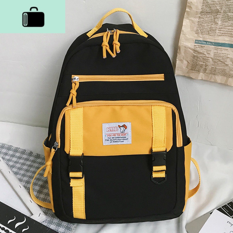 书包女韩版高中大学生森系双肩包2020新款大容量中学生初中生背包NEW LAKE 1654#黑色不带挂件