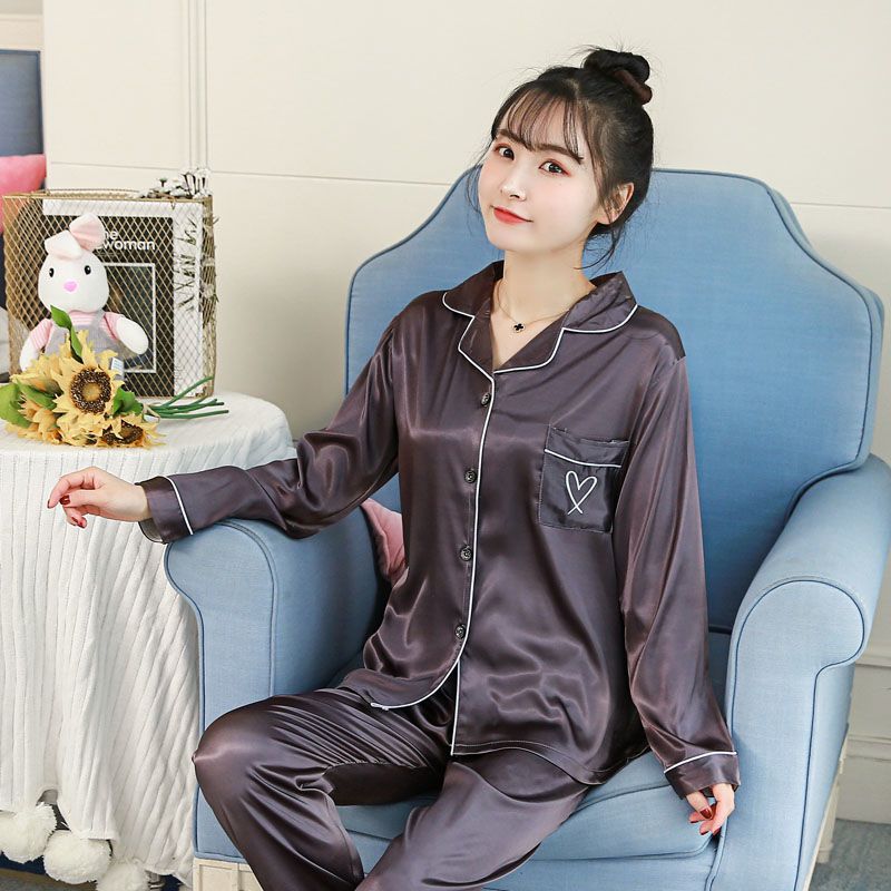 春季睡衣女秋季仿丝长袖长裤两件套性感韩版春夏常规加大加肥青年家居服套装 威珺