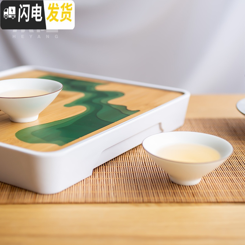 三维工匠竹制茶盘家用茶台创意小托盘茶海储水干泡台简约现代日式功夫茶具 竹制茶盘——长方小黑
