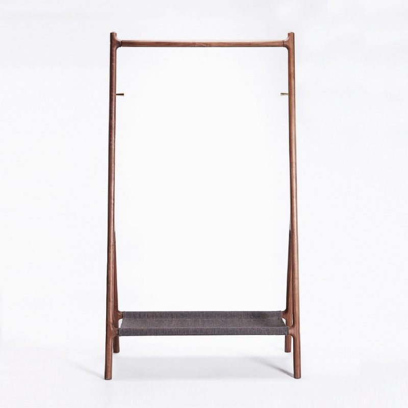 朵家具衣架落地卧室实木挂衣架子北欧单杆式衣帽架衣服家用简易 黑胡桃90cm现货