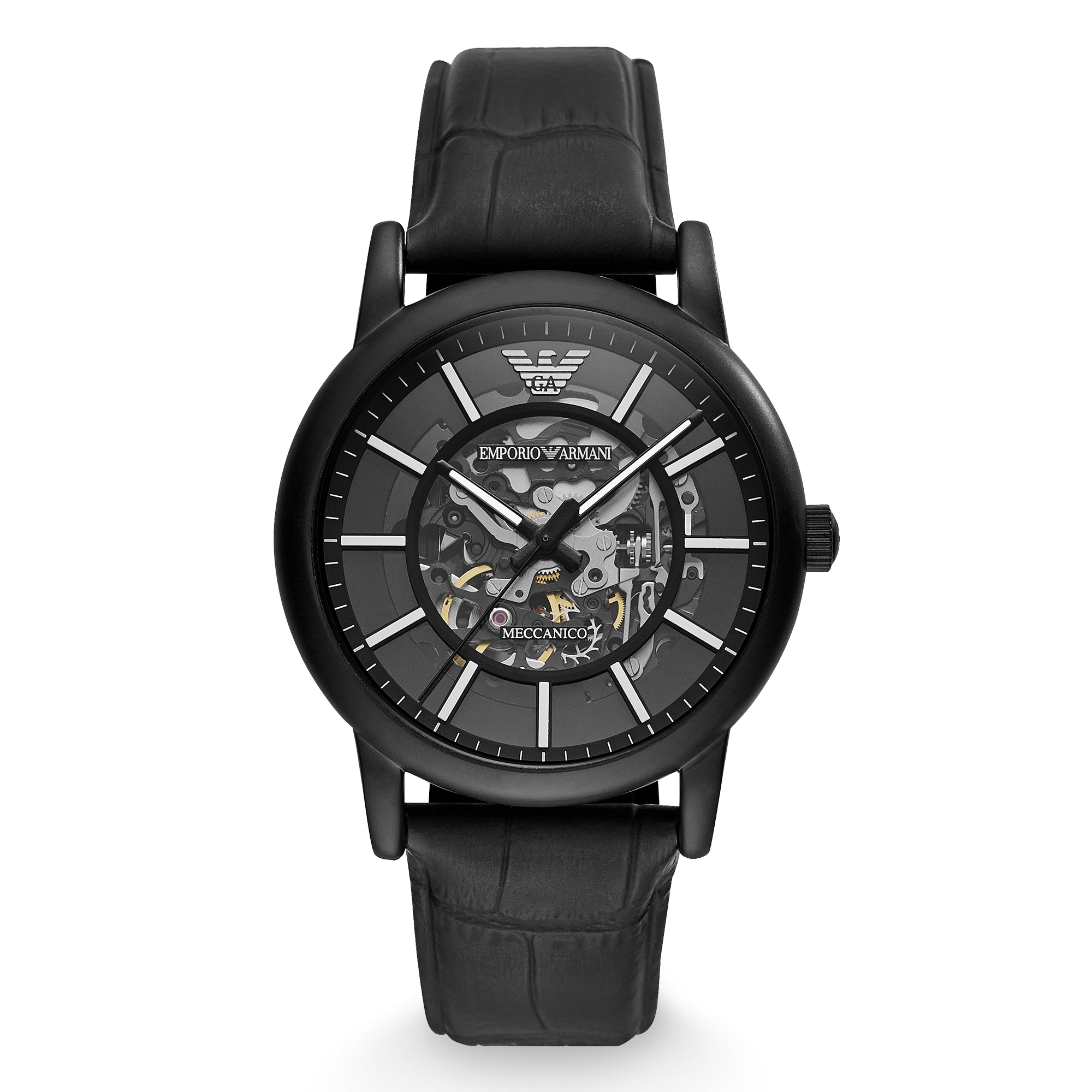 阿玛尼emporioarmani手表皮质表带全自动镂空休闲机械表男士腕表休闲