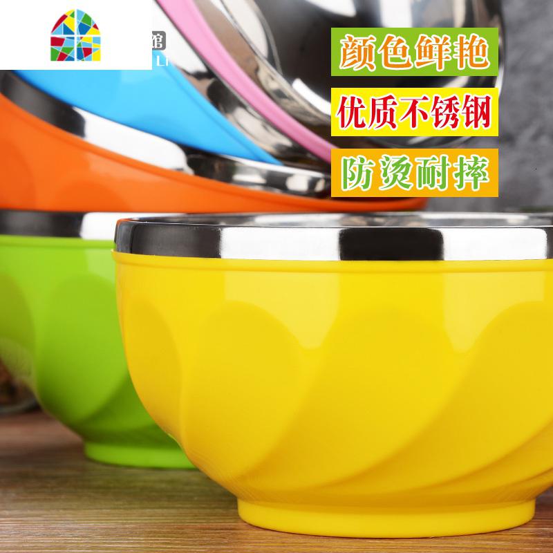 不锈钢碗家用隔热碗中式双层防烫防摔成号食堂加厚儿童吃饭碗 FENGHOU [15cm1个碗]随机色1个高清大图