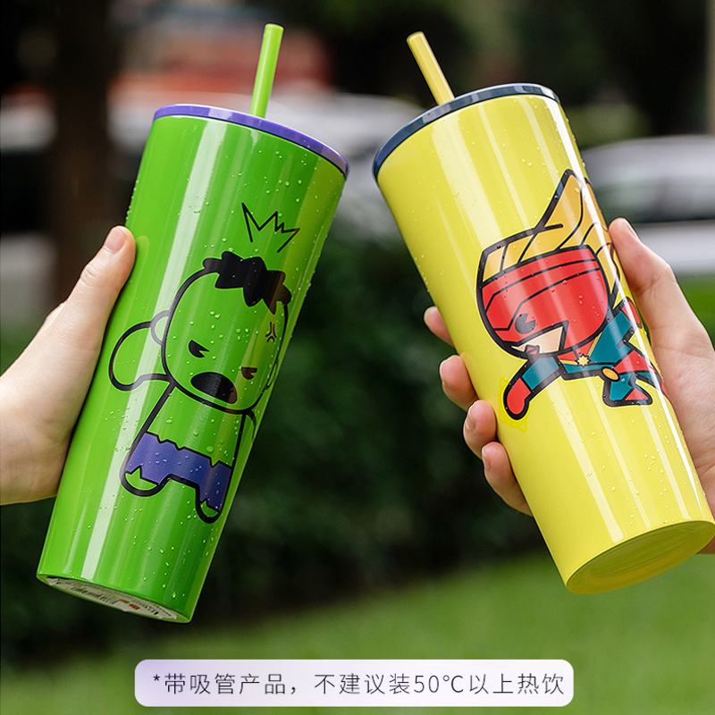 名创优品(miniso) 漫威卡通系列茶杯子个性潮流学生防摔吸管杯[750ml,绿巨人]