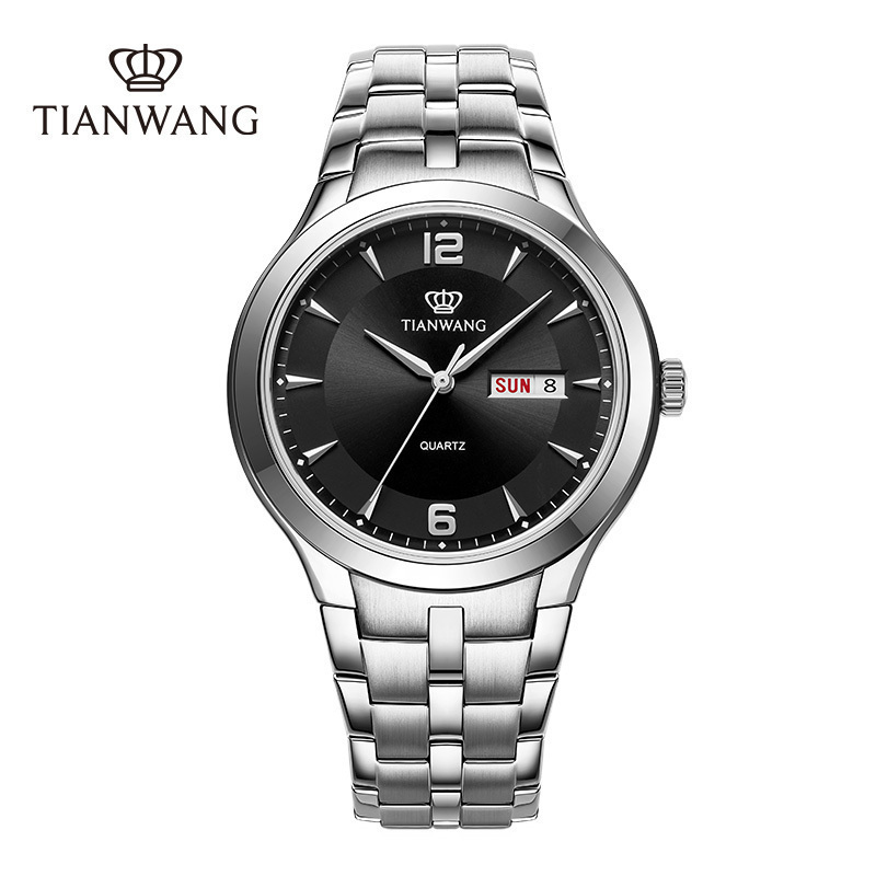 [热卖好货]天王表手表 休闲简约男士手表钢带石英表双日历防水男表生日礼物推荐GS3626黑