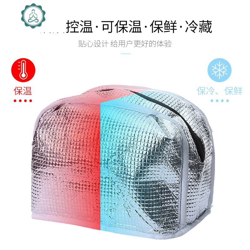 饭盒袋保温袋便当袋手提包帆布手拎包铝箔加厚饭盒包带饭的手提袋 封后 绿色条纹