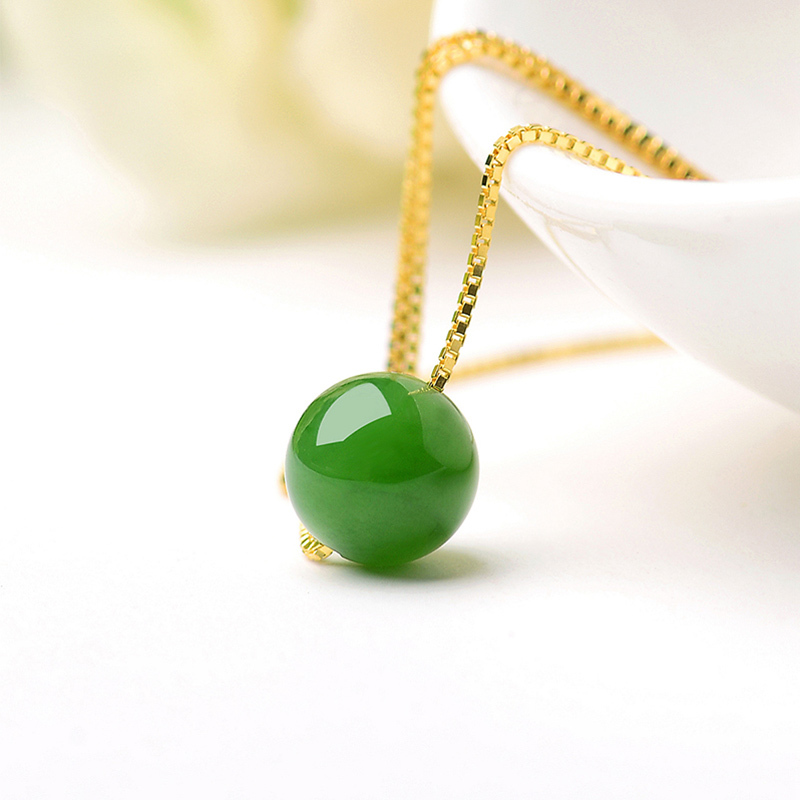 BF璀尚珠宝 菠菜绿路路通和田碧玉吊坠项链 BFD0094