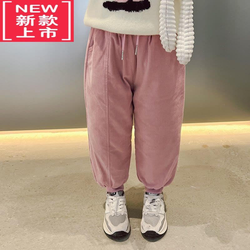 可莉允女童灯芯绒裤2022冬季新款儿加厚保暖长裤宝宝束脚休闲裤保暖裤图片