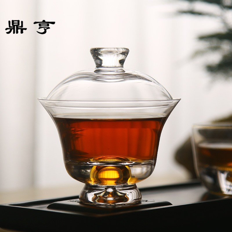 鼎亨 玻璃盖碗茶杯大号三才碗功夫茶具茶碗加厚耐热敬茶杯家用