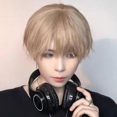 假发女短发自然减龄日系帅气假发套男万用cos白色短卷发全头套式浅