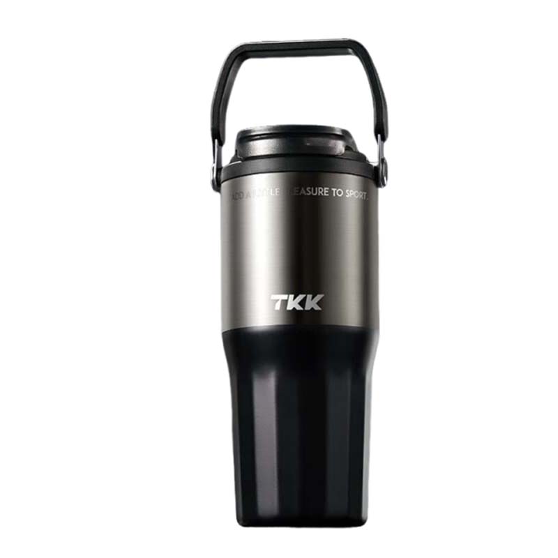 TKK 悦界双饮口拎拎杯 保温杯 吸管水杯 内喷陶 316不锈钢 TKK2039 700ML 黑曜金 / 个