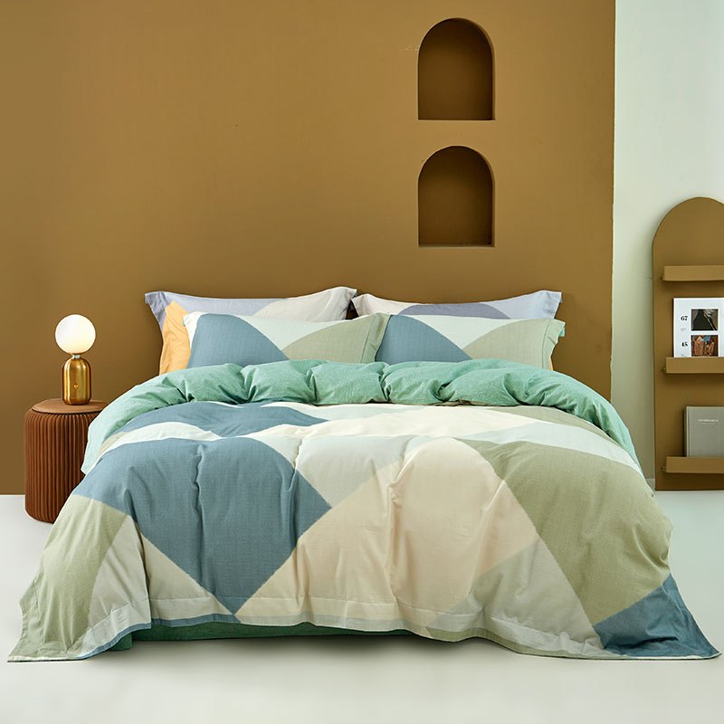 凯盛家纺全棉几何元素磨毛四件套纯棉秋冬季床单床上用品加厚宿舍保暖