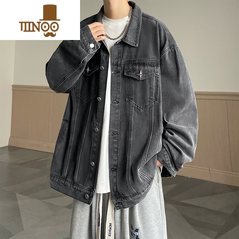 YANXU美式复古水洗宽松休闲牛仔夹克男士潮牌痞帅工装感外套高清大图