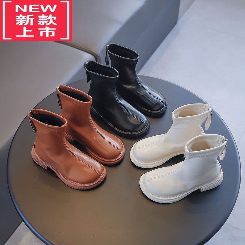 可莉允女童长靴2022秋冬季新款小女孩纯色皮靴高筒靴儿童靴子防滑长筒靴图片