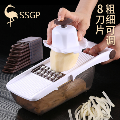德国SSGP叁肆钢 土豆丝切丝器多功能切菜器手动家用擦丝器刨丝插丝刮丝擦菜板厨房用品萝卜丝切条切片器 八用切 质感咖