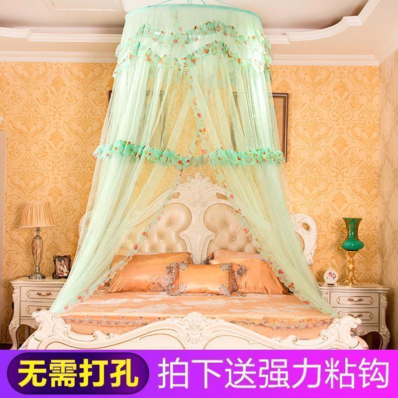 家柏饰(CORATED)圆顶吊顶蚊帐公主风吊挂式圆形1.2米1.5m/1.8m床幔双人家用免安装 韩式小花-绿色 1.35m（4.5英尺）床