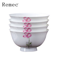 金禹瑞美(REMEC)高脚碗 4.5英寸花好月圆4个装 米饭碗 碗 陶瓷碗 汤碗